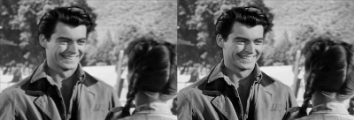 Un fragmento de una película en blanco y negro llamada The Red House (1947) con un hombre y una mujer jóvenes.